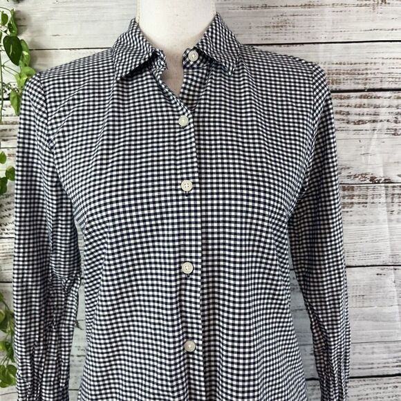 Tommy Hilfiger Blouse size Extra Small Navy Blue White Gingham Red Eyelet Casual - Picture 5 of 13